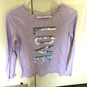 Lavender long sleeve graphic shirt that writes out LOVE from Childrens Place